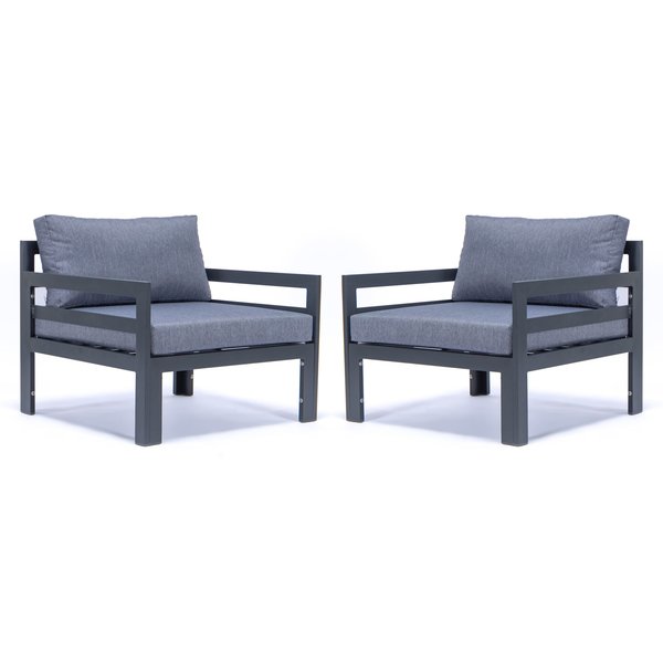Leisuremod Chelsea Outdoor Patio Black Aluminum Armchairs With Blue Cushions CSAR30BU2